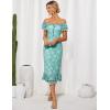 imageWomens Summer Floral Midi Dress Wedding Guest Party Dress Mermaid Bodycon Mesh Ruffle DressBlue Green Flower