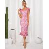 imageWomens Summer Floral Midi Dress Wedding Guest Party Dress Mermaid Bodycon Mesh Ruffle DressLight Pink Rose