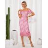 imageWomens Summer Floral Midi Dress Wedding Guest Party Dress Mermaid Bodycon Mesh Ruffle DressLight Pink Rose