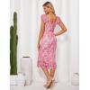 imageWomens Summer Floral Midi Dress Wedding Guest Party Dress Mermaid Bodycon Mesh Ruffle DressLight Pink Rose