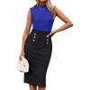 imageGRACE KARIN 2025 Summer Womens Lightweight Color Block Business Work Dress Sleeveless Double Breasted Bodycon Midi DressBlueblack