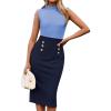 imageGRACE KARIN 2025 Summer Womens Lightweight Color Block Business Work Dress Sleeveless Double Breasted Bodycon Midi DressLight Bluenavy Blue