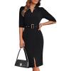 imageGRACE KARIN Womens Work Dress 34 Sleeve V Neck Bodycon Sheath Dress Zipper Up Office Business Dresses with BeltBlack