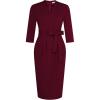 imageGRACE KARIN Womens Work Dresses V Neck 34 Sleeve Back Zipper Tie Waist Bodycon Dress Office Cocktail Dress with PocketsBurgundy