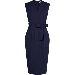 imageGRACE KARIN Womens Business Dresses Sleeveless V Neck Bodycon Sheath Dress Zipper Up Office Work Dress with PocketsNavy