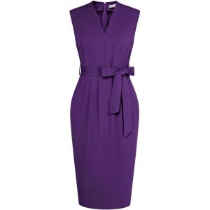 imageGRACE KARIN Womens Business Dresses Sleeveless V Neck Bodycon Sheath Dress Zipper Up Office Work Dress with PocketsPurple