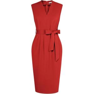 imageGRACE KARIN Womens Business Dresses Sleeveless V Neck Bodycon Sheath Dress Zipper Up Office Work Dress with PocketsRed