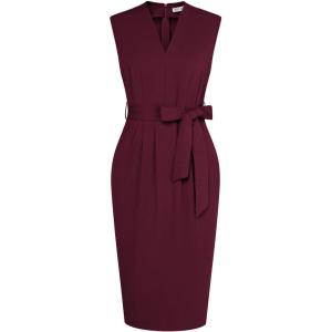 imageGRACE KARIN Womens Business Dresses Sleeveless V Neck Bodycon Sheath Dress Zipper Up Office Work Dress with PocketsWine Red