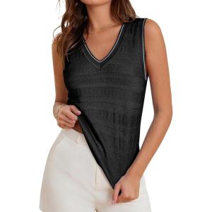imageGRACE KARIN Womens Sweater Vest Summer Sleeveless V Neck Tank Tops Crochet Knit Casual Trendy Outfits 2025Black