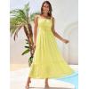 imageGRACE KARIN 2025 Womens Casual Spaghetti Straps Square Neck Maxi Dress Ruffle Flowy A Line Smocked Dress with PocketsLight Yellow