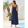 imageGRACE KARIN 2025 Womens Casual Spaghetti Straps Square Neck Maxi Dress Ruffle Flowy A Line Smocked Dress with PocketsNavy Blue