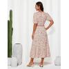 imageGRACE KARIN 2025 Womens Summer Floral Flowy A Line Midi Dresses Elegant Short Sleeve Smocked VNeck Tiered DressesBeige Pink