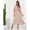 imageGRACE KARIN 2025 Womens Summer Floral Flowy A Line Midi Dresses Elegant Short Sleeve Smocked VNeck Tiered DressesBeige Pink