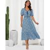 imageGRACE KARIN 2025 Womens Summer Floral Flowy A Line Midi Dresses Elegant Short Sleeve Smocked VNeck Tiered DressesBlue