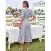imageGRACE KARIN 2025 Womens Summer Floral Flowy A Line Midi Dresses Elegant Short Sleeve Smocked VNeck Tiered DressesBlue Orange