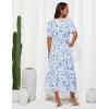 imageGRACE KARIN 2025 Womens Summer Floral Flowy A Line Midi Dresses Elegant Short Sleeve Smocked VNeck Tiered DressesWhite Blue