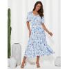 imageGRACE KARIN 2025 Womens Summer Floral Flowy A Line Midi Dresses Elegant Short Sleeve Smocked VNeck Tiered DressesWhite Blue