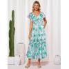 imageGRACE KARIN Womens Elegant Floral Summer VNeck Ruffle Sleeve Empire Waist ALine Casual Maxi Tiered Dress with PocketsGreen