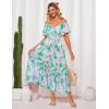 imageGRACE KARIN Womens Elegant Floral Summer VNeck Ruffle Sleeve Empire Waist ALine Casual Maxi Tiered Dress with PocketsGreen