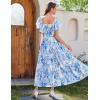 imageGRACE KARIN Womens Elegant Floral Summer VNeck Ruffle Sleeve Empire Waist ALine Casual Maxi Tiered Dress with PocketsWhite Blue Flower