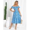 imageGRACE KARIN Womens Off Shoulder Floral Summer Ruffle Midi Sleeveless Boho Smocked Flowy Aline DressesBlue