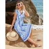 imageGRACE KARIN Womens Summer Dress Casual Boho Beach V Neck Smocked Waist Front Ruffle Floral Maxi Dresses with PocketsBlue Boho Striped