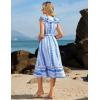 imageGRACE KARIN Womens Summer Dress Casual Boho Beach V Neck Smocked Waist Front Ruffle Floral Maxi Dresses with PocketsBlue Boho Striped