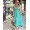 imageGRACE KARIN Womens Summer Dress Casual Boho Beach V Neck Smocked Waist Front Ruffle Floral Maxi Dresses with PocketsGreen Floral