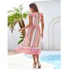 imageGRACE KARIN Womens Summer Dress Casual Boho Beach V Neck Smocked Waist Front Ruffle Floral Maxi Dresses with PocketsPink Striped