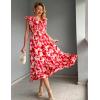 imageGRACE KARIN Womens Summer Dress Casual Boho Beach V Neck Smocked Waist Front Ruffle Floral Maxi Dresses with PocketsRed Pink Floral