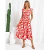 imageGRACE KARIN Womens Summer Dress Casual Boho Beach V Neck Smocked Waist Front Ruffle Floral Maxi Dresses with PocketsRed Pink Floral
