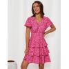 imageGRACE KARIN Womens Summer Dresses 2025 Floral Short Sleeve V Neck Ruffle Tiered Layered Boho Mini DressRose Red Floral
