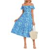 imageGRACE KARIN Womens Off Shoulder Floral Summer Ruffle Midi Sleeveless Boho Smocked Flowy Aline DressesBlue