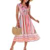 imageGRACE KARIN Womens Summer Dress Casual Boho Beach V Neck Smocked Waist Front Ruffle Floral Maxi Dresses with PocketsPink Striped