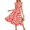 imageGRACE KARIN Womens Summer Dress Casual Boho Beach V Neck Smocked Waist Front Ruffle Floral Maxi Dresses with PocketsRed Pink Floral