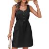 imageGRACE KARIN Womens Summer Dresses 2025 Casual Sleeveless Button Down A Line Drawstring Waist Mini Dress with PocketsBlack