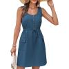 imageGRACE KARIN Womens Summer Dresses 2025 Casual Sleeveless Button Down A Line Drawstring Waist Mini Dress with PocketsNavy Blue