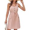 imageGRACE KARIN Womens Summer Dresses 2025 Casual Sleeveless Button Down A Line Drawstring Waist Mini Dress with PocketsPink
