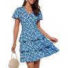 imageGRACE KARIN Womens Summer Dresses 2025 Floral Short Sleeve V Neck Ruffle Tiered Layered Boho Mini DressBlue Floral