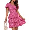 imageGRACE KARIN Womens Summer Dresses 2025 Floral Short Sleeve V Neck Ruffle Tiered Layered Boho Mini DressRose Red Floral