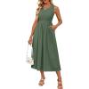 imageGRACE KARIN Womens Summer Sleeveless Tank Dress Smocked Casual A Line Crewneck Maxi Sundress Flowy Long Dress with PocketsBean Green