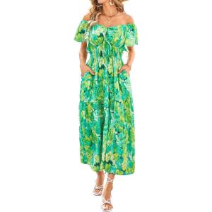 imageGRACE KARIN Womens Elegant Floral Summer VNeck Ruffle Sleeve Empire Waist ALine Casual Maxi Tiered Dress with PocketsGreen Flower