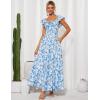 imageGRACE KARIN 2025 Womens Maxi Dresses Summer Off Shoulder Floral Dress Ruffle Split Beach Flowy Boho Wedding Guest DressBlue