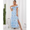 imageGRACE KARIN 2025 Womens Maxi Dresses Summer Off Shoulder Floral Dress Ruffle Split Beach Flowy Boho Wedding Guest DressBlue