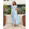 imageGRACE KARIN 2025 Womens Maxi Dresses Summer Off Shoulder Floral Dress Ruffle Split Beach Flowy Boho Wedding Guest DressBlue