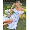 imageGRACE KARIN 2025 Womens Maxi Dresses Summer Off Shoulder Floral Dress Ruffle Split Beach Flowy Boho Wedding Guest DressBlue Purple