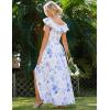 imageGRACE KARIN 2025 Womens Maxi Dresses Summer Off Shoulder Floral Dress Ruffle Split Beach Flowy Boho Wedding Guest DressBlue Purple