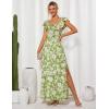 imageGRACE KARIN 2025 Womens Maxi Dresses Summer Off Shoulder Floral Dress Ruffle Split Beach Flowy Boho Wedding Guest DressGreen White