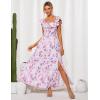 imageGRACE KARIN 2025 Womens Maxi Dresses Summer Off Shoulder Floral Dress Ruffle Split Beach Flowy Boho Wedding Guest DressPurple