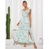 imageGRACE KARIN 2025 Womens Maxi Dresses Summer Off Shoulder Floral Dress Ruffle Split Beach Flowy Boho Wedding Guest DressWhite Green